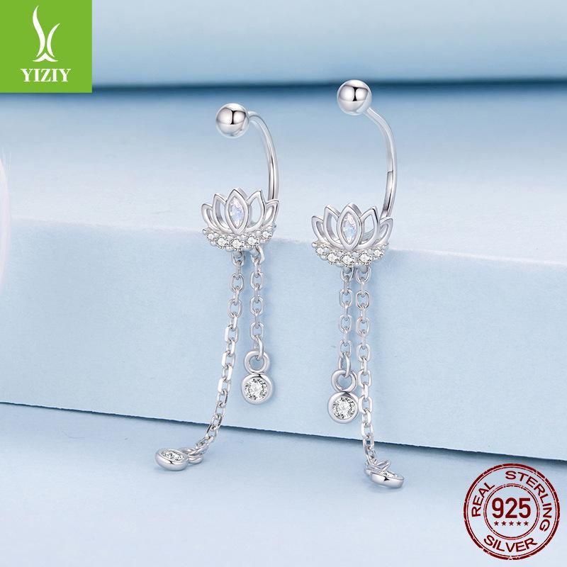 S925 Sterling Silver Tassel Lotus Stud Earrings Elegant And Smart High Temperament Flower Earrings Earrings