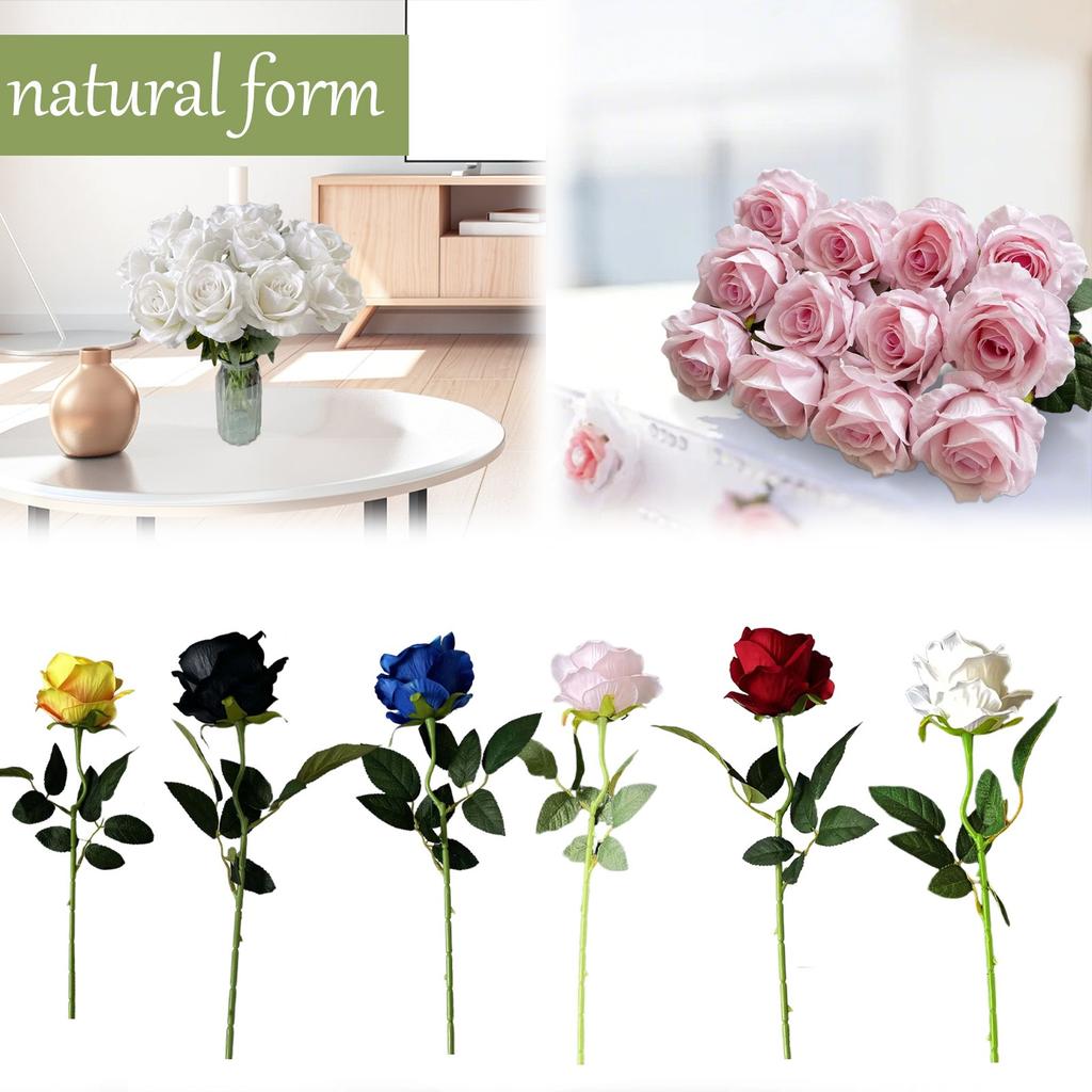 12 Artificial Rose Flowers Red Roses Silk Roses With Stems Rose Bouquet For Home Decoration Wedding Party Garden Flower Decoration Valentine's Day Gi