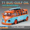 1/24 Volkswagen T1 Bus Gulf Oil Martini Low Ride Wide Body Modifiziert Legierung Metall Diecast Modellauto Sound & Licht Hobby Geschenke Junge
