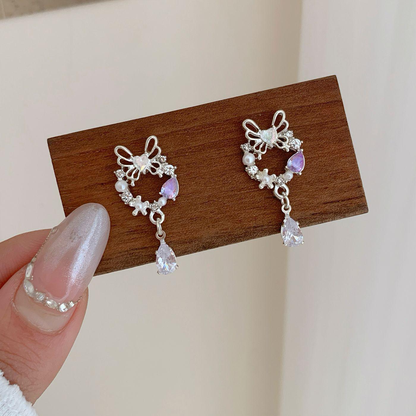 

Элегантные фиолетовые серьги-кисточки с бриллиантами в виде бабочек для женщин