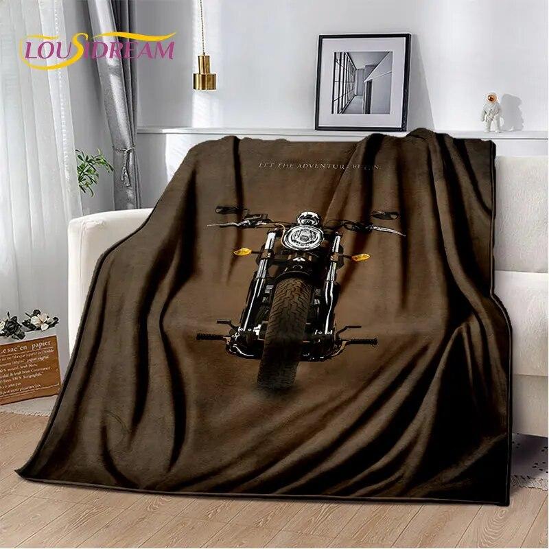 Pătură de pluș moale cu craniu de motocicletă retro, vintage, pătură de flanel, pătură pentru sufragerie, dormitor, pat, canapea, husă de picnic