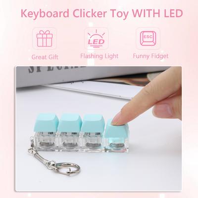 Keyboard Fidget Keychain 4 Keys Keyboard Clicker  with LED Light Button Stress Relief DIY for Adult Gifts To Relief Pass Time