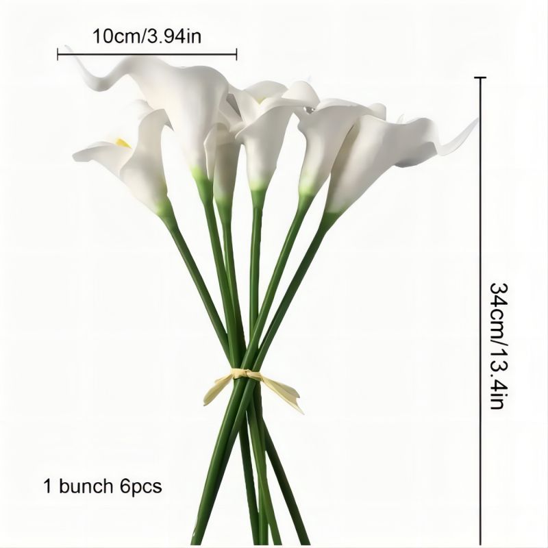 6PCS PU Calla Lily Simulation Flower Home Decoration Floral Arte Set Decoration Wedding Bouquet Diy