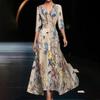 Long Dress for Dating Shopping Banquet Maxi A-line Swing Cross Slim Waist Big V Neck Three Quarter Sleeves Colorful Print Fall Spring