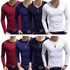Herrenbekleidung, 7 Farben, lässig, Slim-Fit, einfarbig, langärmelig, O/V-Ausschnitt, Baumwolle, T-Shirts