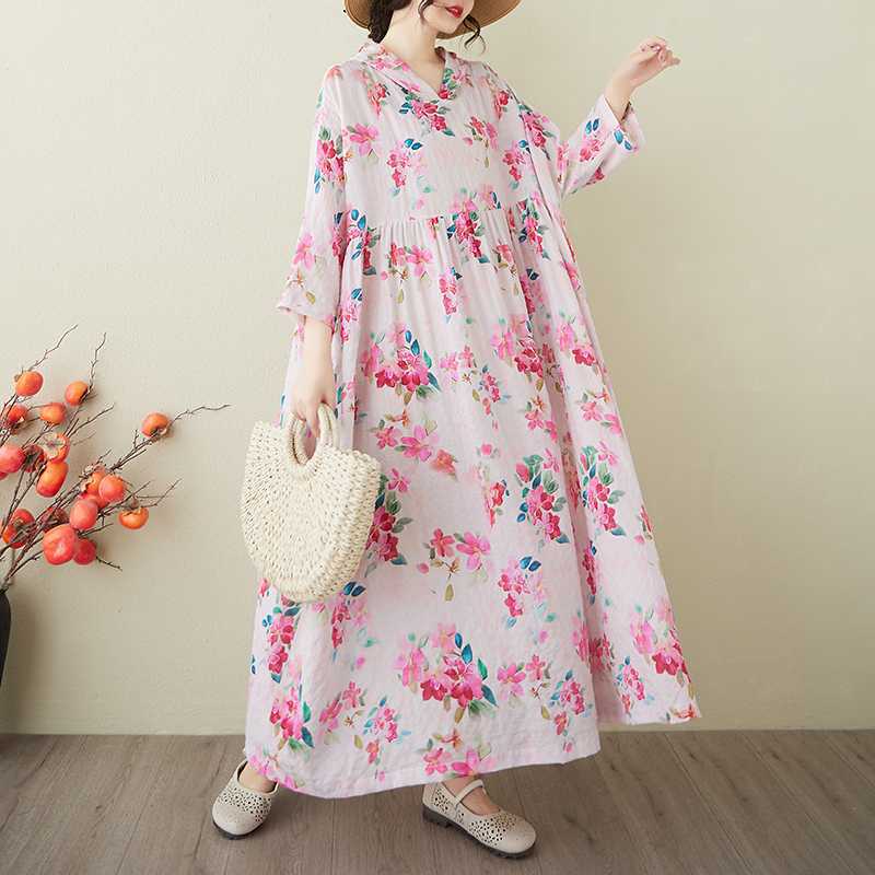 A Niche Yunjin Yarn Cotton Linen Printed Dress