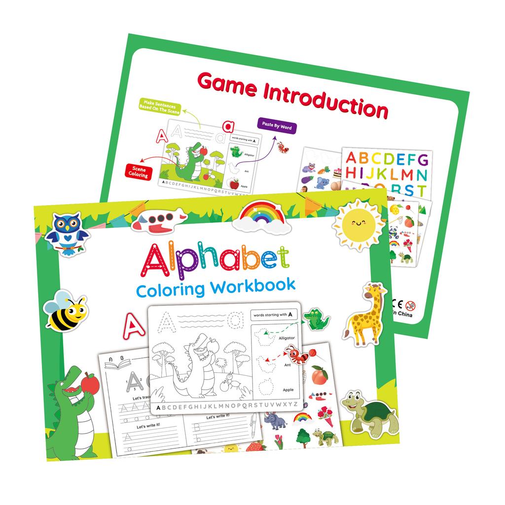 Children's Alphabet Exercise Book Coloring Book, 25 Drawing Stickers for 3-6 Years Old, DIY Coloring Book