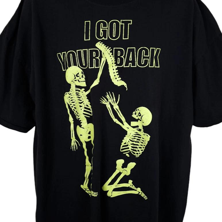 Halloween Skeleton 100% Cotton T-shirt Mens Tees Top Mens Size 3XL Black I Got Your Back Skull Funny Humor S