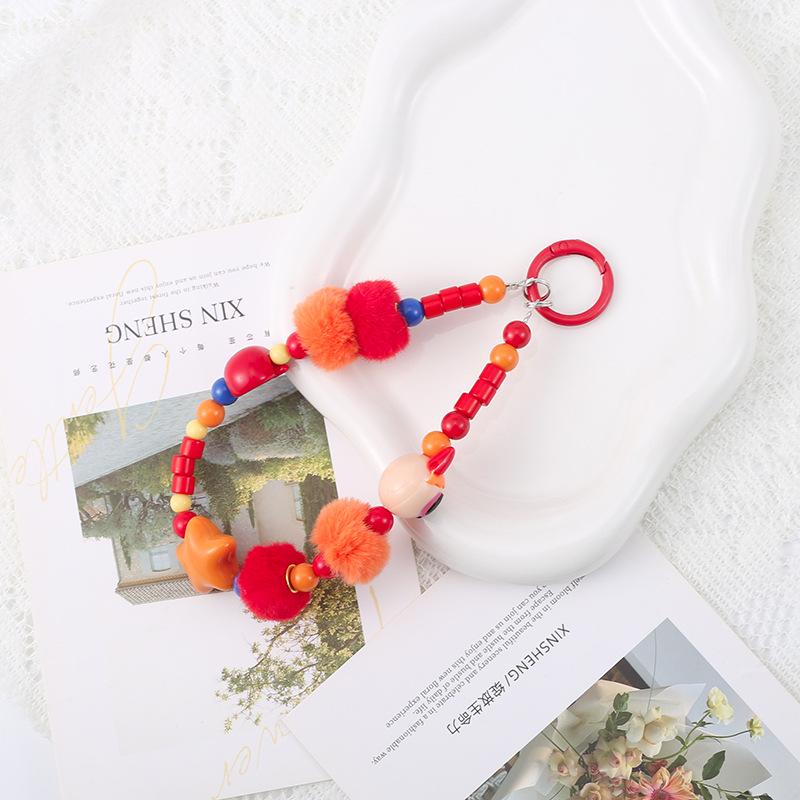 Flying Goddess Cartoon Pom-pom Beaded Phone Charm  Keychain красный
