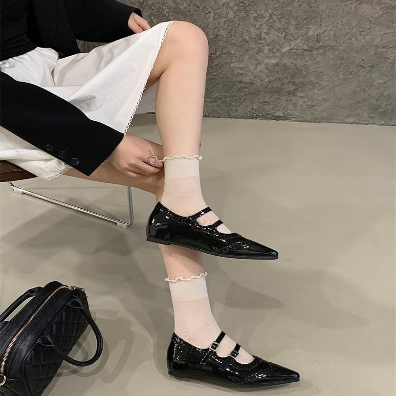 Downton Abbey~ 2025 new square head engraved one-word buckle with round thick heel Mary Jane shoes women's single shoes