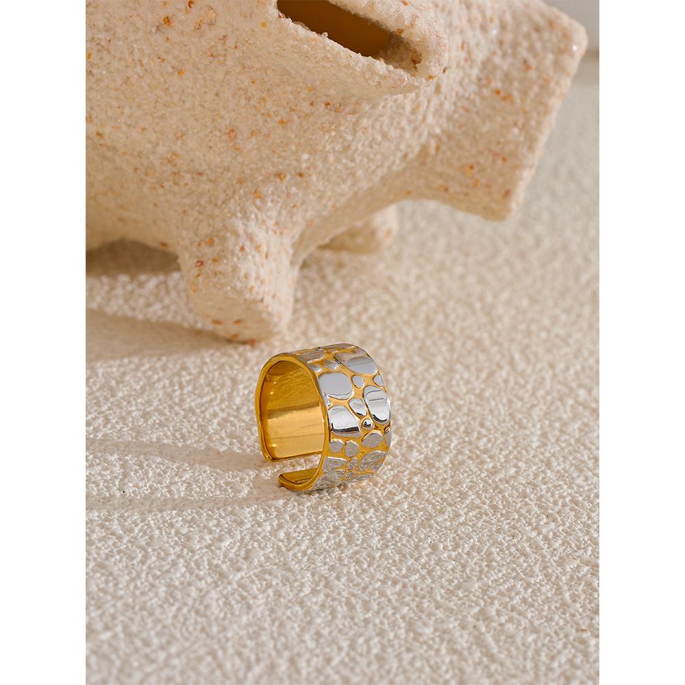 Stainless Steel Metal Wide Double Color Statement Ring for Women 18K PVD Plated Personalized Temperament Jewelry Gift