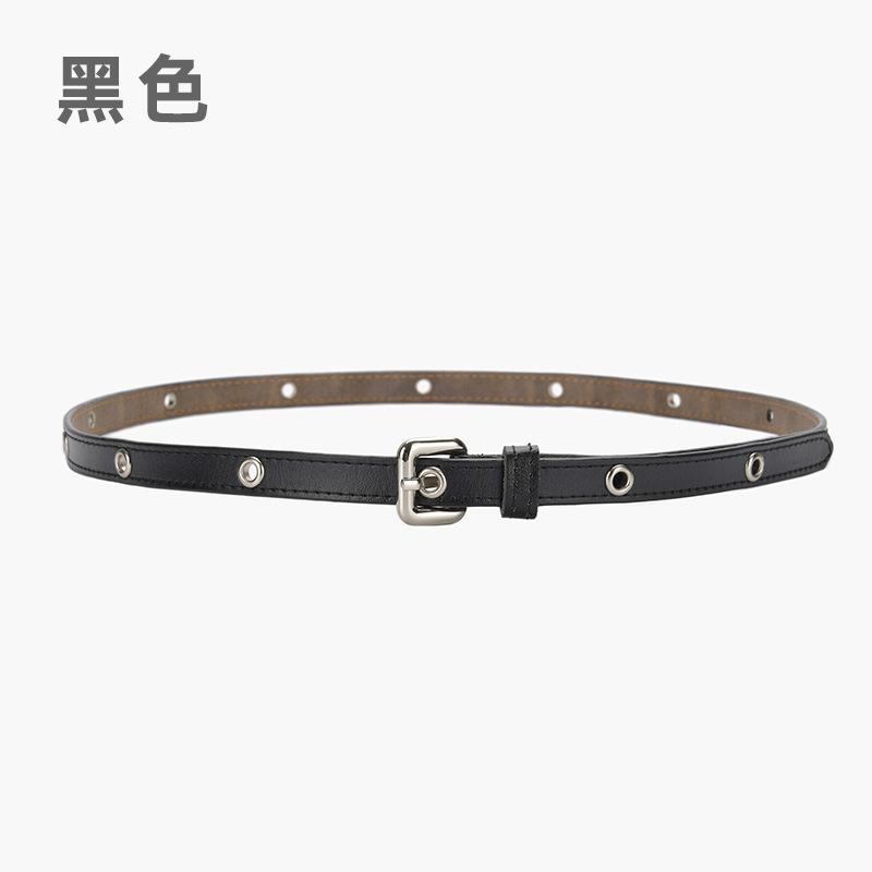 New cowhide women's belt personalized fashion gas eye rivet decorative belt women's fashion dress thin belt tide