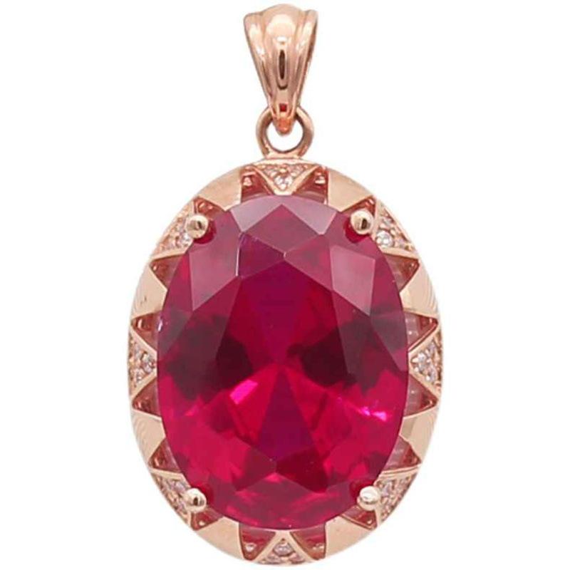 Exquisite Russian 585 Purple Gold Oval Redstone Pendant Luxury Light Luxury Design Rose Gold Plated Elegant Necklace