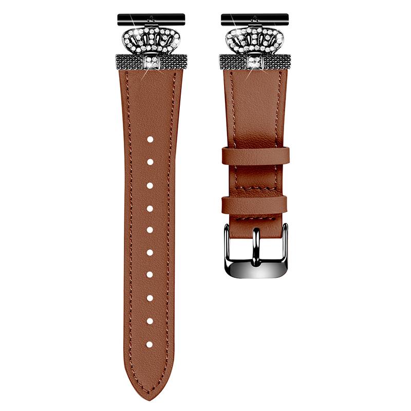 

For Pebble Time Round/Pebble 2 Black Buckle Cowhide Band Crown Design Replacement Strap Brown