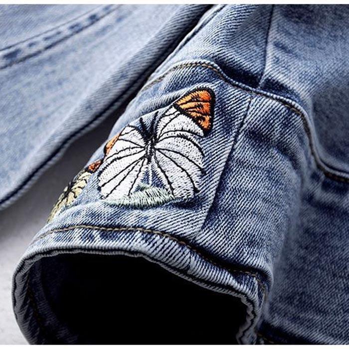 Spring and Autumn Denim Jacket Women's Short All-match Retro Chinese Style Embroidered Stretch Jacket Slim Top Trendy