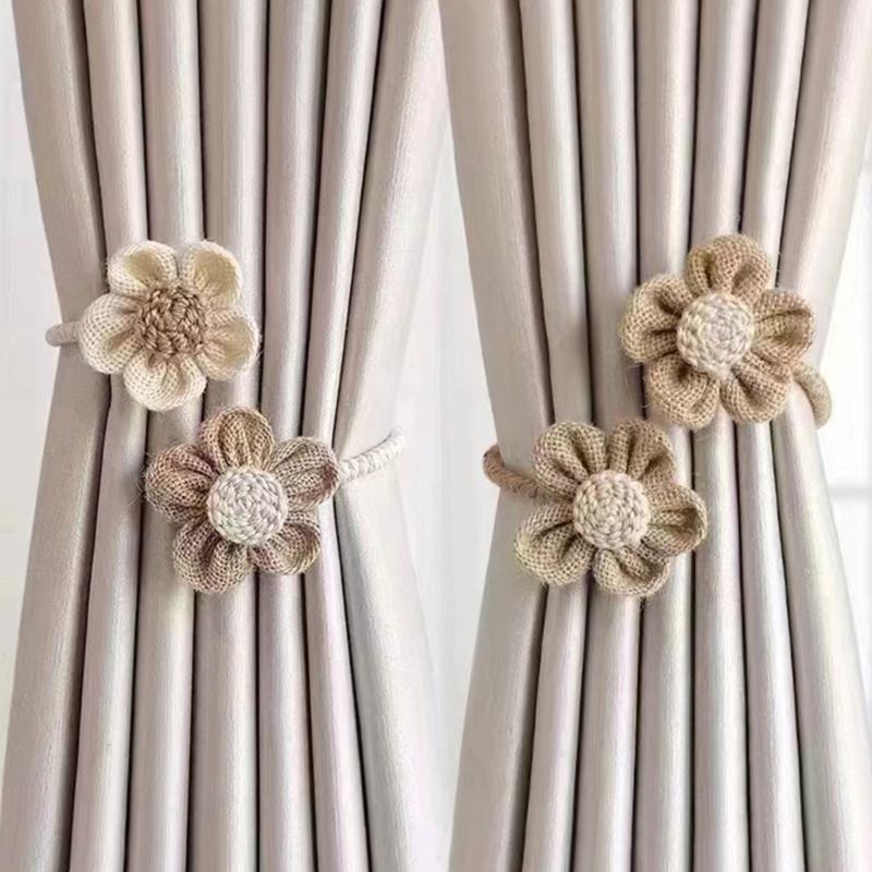 2Pcs Japanese Flower Curtain Tiebacks Bohemian Iron Rope Curtain Drapes Holder Clip Drapery Holdback Farmhouses Decors