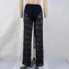 Sexy Damen Spitzenhose Transparent Gothic Hohe Taille Weites Bein Schlaghose Damen Schlaghose Club Streetwear