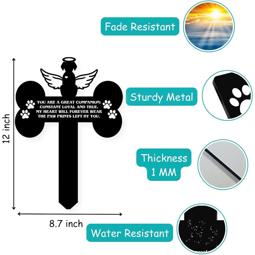 Metal Pet Memorial Cross Angel Garden Home Decor 12 Inch