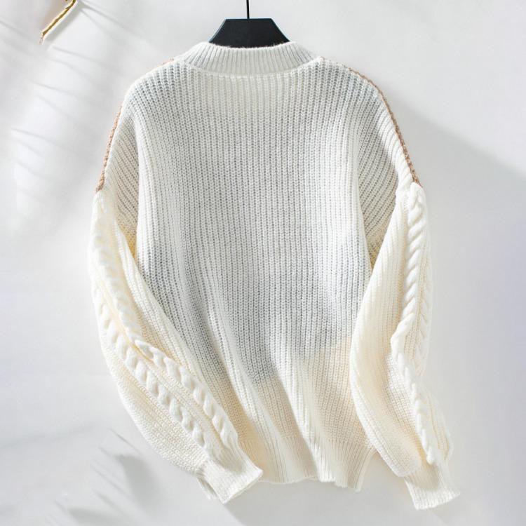 Vintage Collision Color O Neck Loose Long Sleeve Knitwear Cardigan Sweater Top Autumn Winter