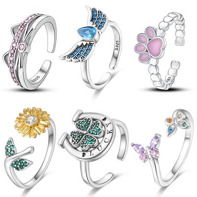Wedding Ring CZ 925 Silver Clear Zircon Moon Daisy Flower Geometry Open Size Finger Rings for Women Fine Jewelry Gift