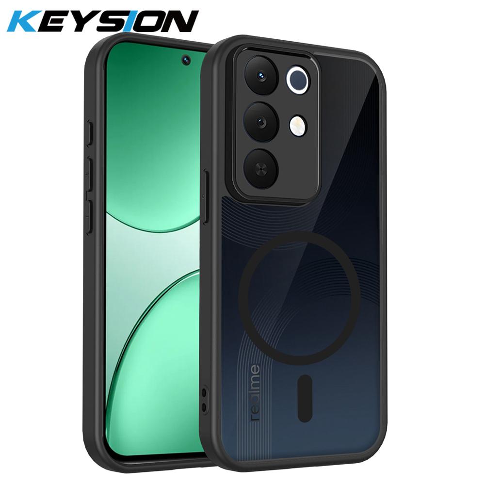 

KEYSION Магнитный чехол для телефона Realme C85 5G Силикон+ПК Матовый Полупрозрачный Прозрачный Ударопрочный Задняя крышка для OPPO Realme C85 for Realme C85 чёрный