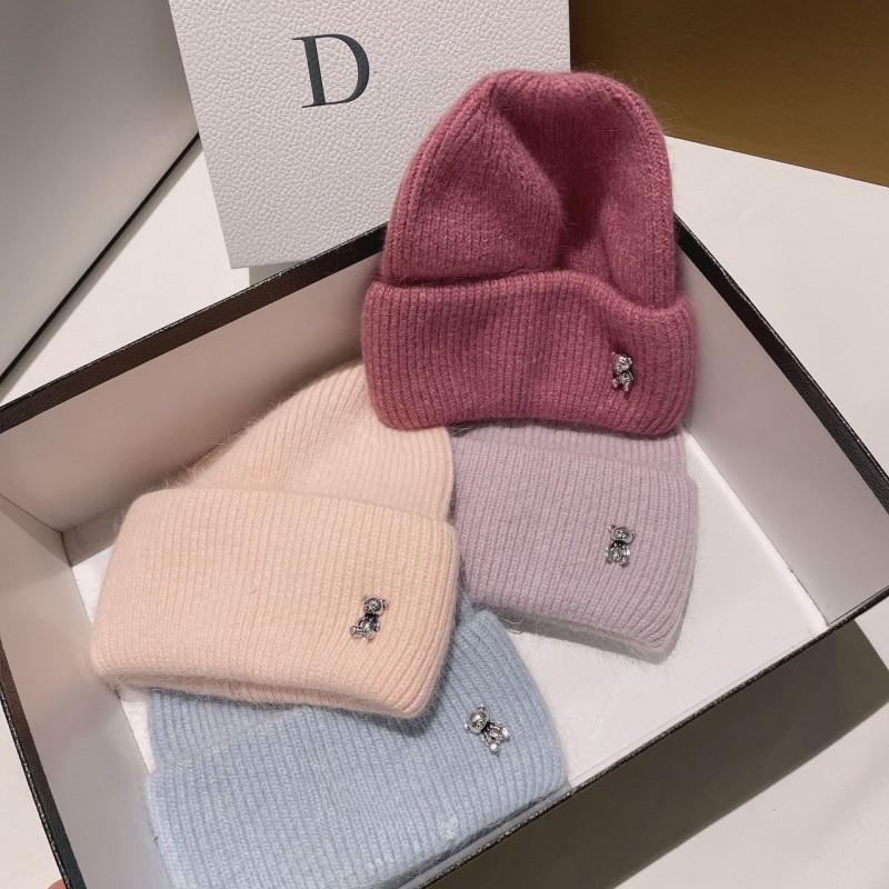 Warm Cute Bear Knit Beanie Soft Rabbit Hair Winter Hat Women Outdoor