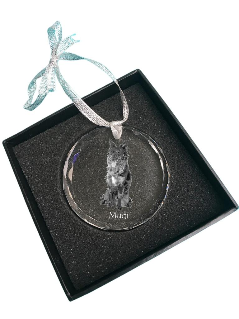Mudi - crystal bauble with a photo, dog photo in crystal, personalized Christmas tree ornament by Art-Dog brand