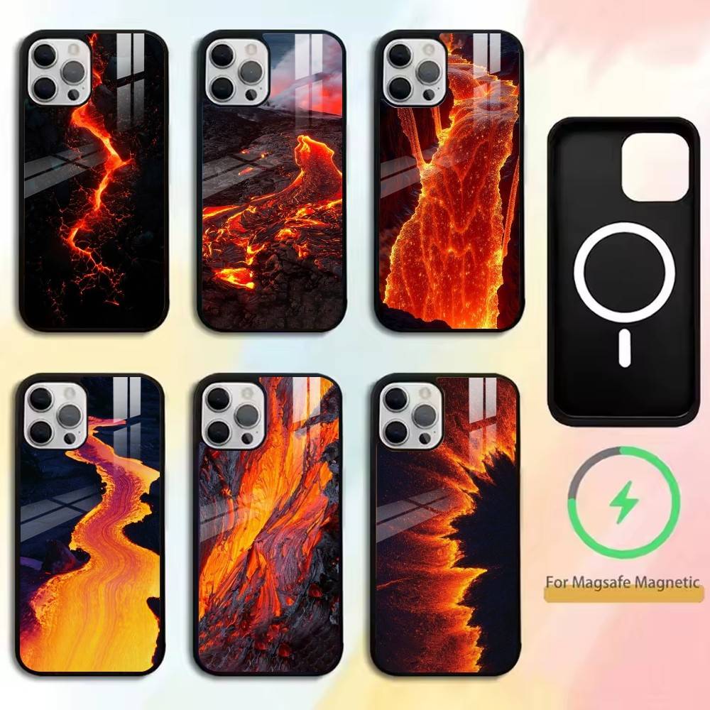 Volcano Phone Case For iPhone17,16,15,14,13,12,11 Plus,Pro Magnetic with Magsafe Wireless Charging