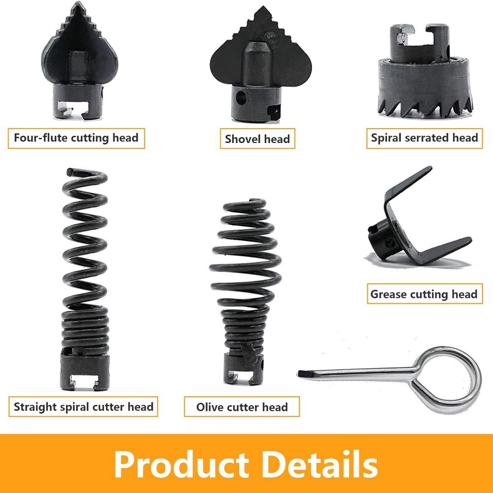 7Pcs Cutter Set Drain Cleaner Plumbing Snake Tool Cable Auger Clog Sewer Pipe