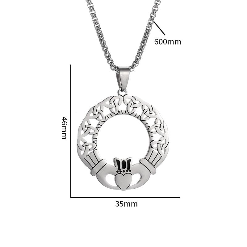 Stainless Steel Celtic Trinity Knot Claddagh Heart Shape Pendant Necklace for Men Women Irish Lucky Amulet Jewelry