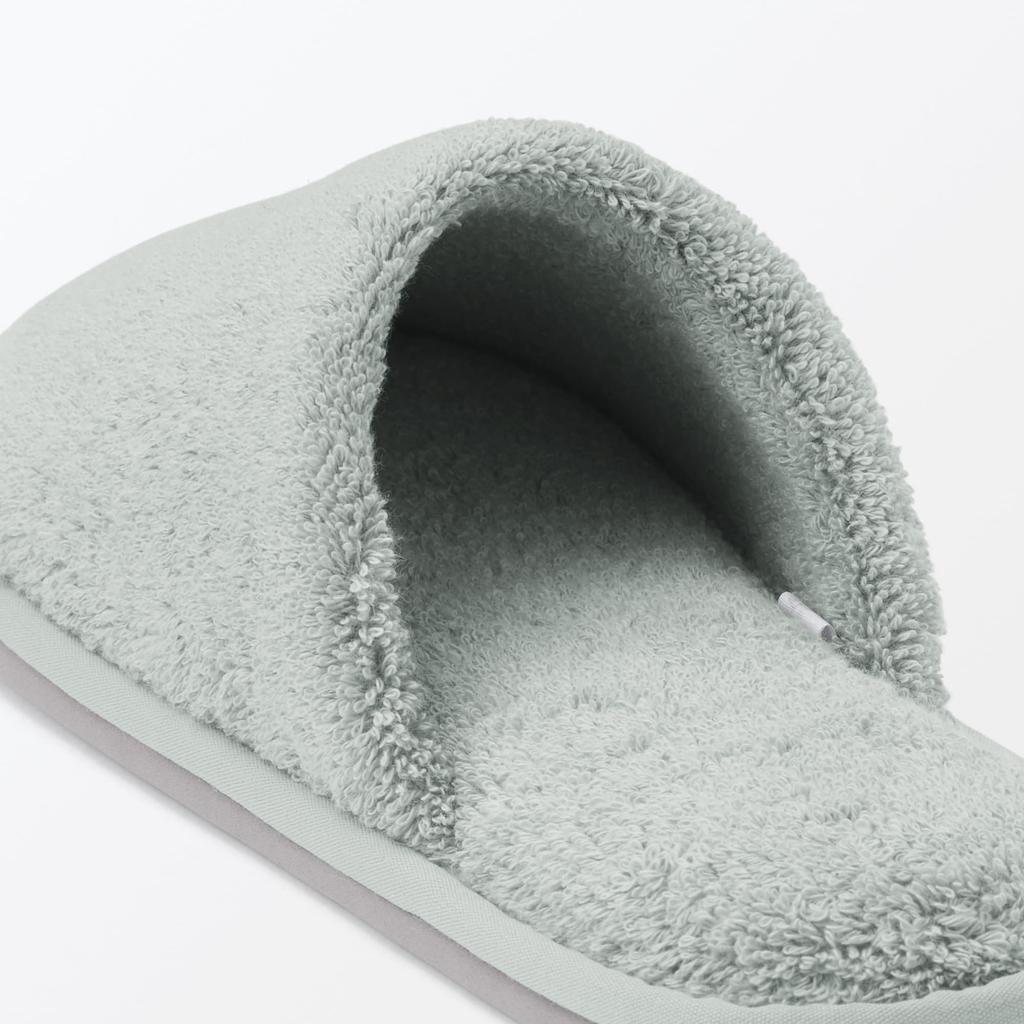 MUJI Washable Cotton Tile Slippers with Front Size Room Shoes Closure, Green, M, 84770548,