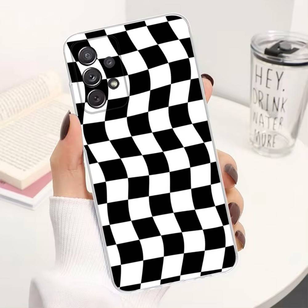 Checkered Chess Board Phone Case For Samsung Ultra,FE,A30,71,51,S9,10,20,Lite, S22,23,21,PIus,Transparent, Silicone