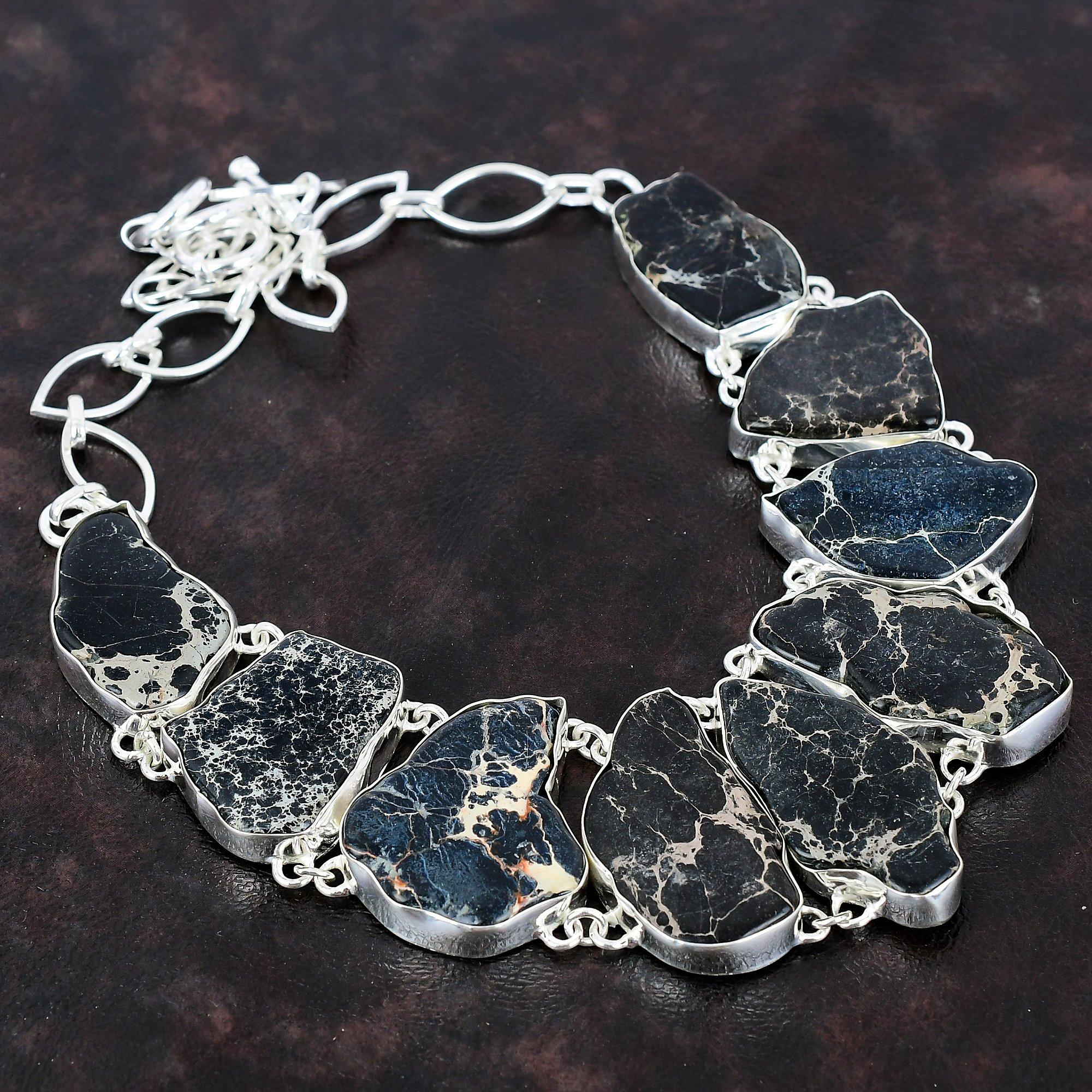 

Ожерелье из яшмы из осадков Черного моря, драгоценный камень, ожерелье ручной работы, ожерелье из стерлингового серебра 925 пробы, регулируемое ожерелье-цепочка, серебряные украшения для подарка Adjustable