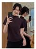 YB536# Women's Minimalist Half High Neck Slimming Solid Color Short Sleeve Shirt