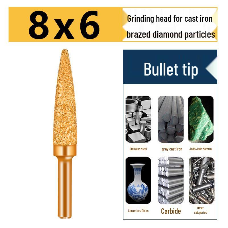 Brazed Bullet Diamond Grinding Bit for Cast Iron, 6mm Shank, 15 Polishing