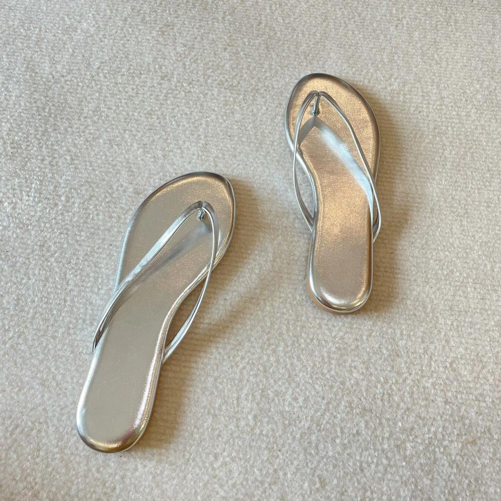 Sheepskin Version~ Simple Leather with Toes Flip-flops for Women In Summer, Expensive and High-end Flat-bottomed Half Slippers Sandals