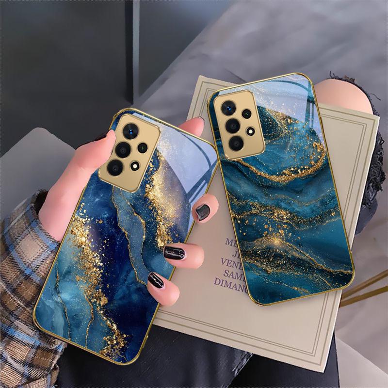 Golden lines and spots For Samsung A16 A15 A14 A13 A12 A26 A25 A23 A22 A21s A36 A35 A34 A33 A32 A31 A52 A73 A72 glass phone case