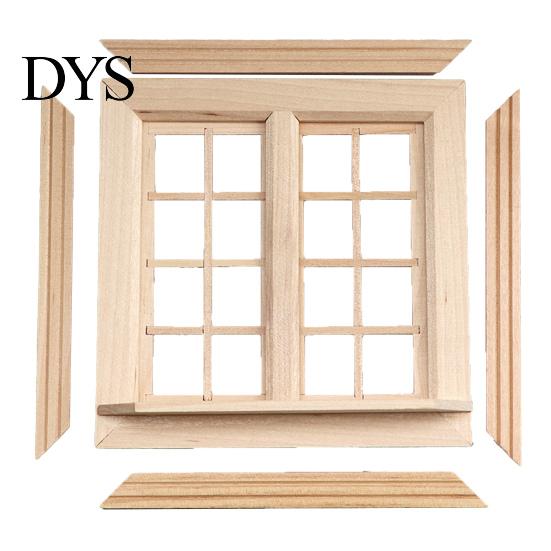 Dollhouse Chair Pane Realistic Double Opening 16 Grids Openable Smooth Surface Vase Decorative Unpainted 1:12 DIY Miniature Door Window Scene