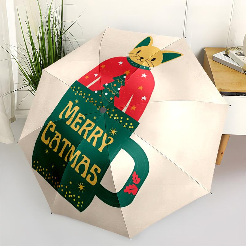 

1pc Merry Catmas Mug Automatic Folding Umbrella - Portable Collapsible Design, 8-Rib Iron Frame, Durable Fabric yy251125207