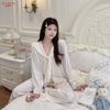 New Ice Silk Pajamas Women's Long-sleeved Court Style French Sweet Loungewear Suit Can Be Worn Outside High-end Spring and Autumn Styles