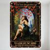 Vintage Metal Sign 'And Into The Garden I Go' with Woman & Butterflies, Distressed Garden Art Decor for Home Wall, Escape Nature