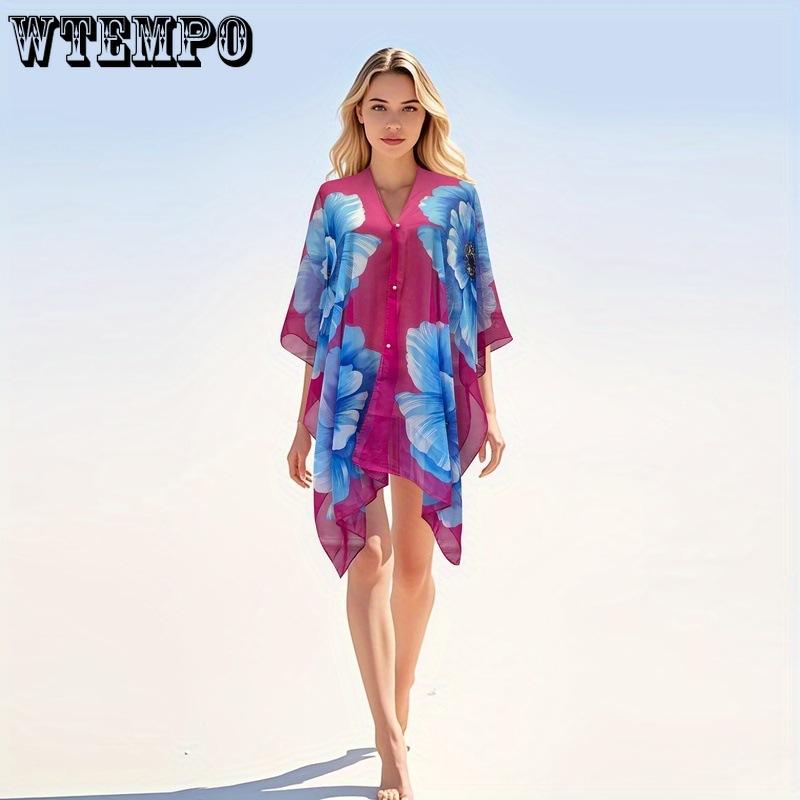 

Chiffon Shawl Women s Bright Color Big Flower Fashion Pearl Shawl Sunscreen Shirt Elegant Temperament Essential for Travel синій