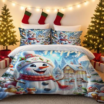 Ensemble de literie imprimé bonhomme de neige dessin animé 3 pièces sans noyau Plusieurs tailles Chambres Dortoirs Confortable toute l'année Lavable en machine
