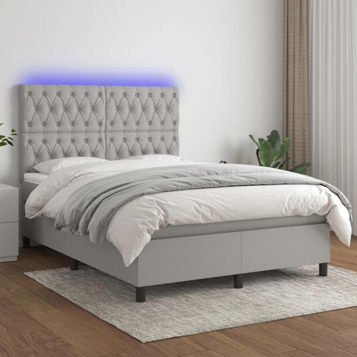 VidaXL Bed Slat Base with Mattress and LED, Upholstered Bed, Double Bed, Adult Bed for Interior Bedroom, 3135117