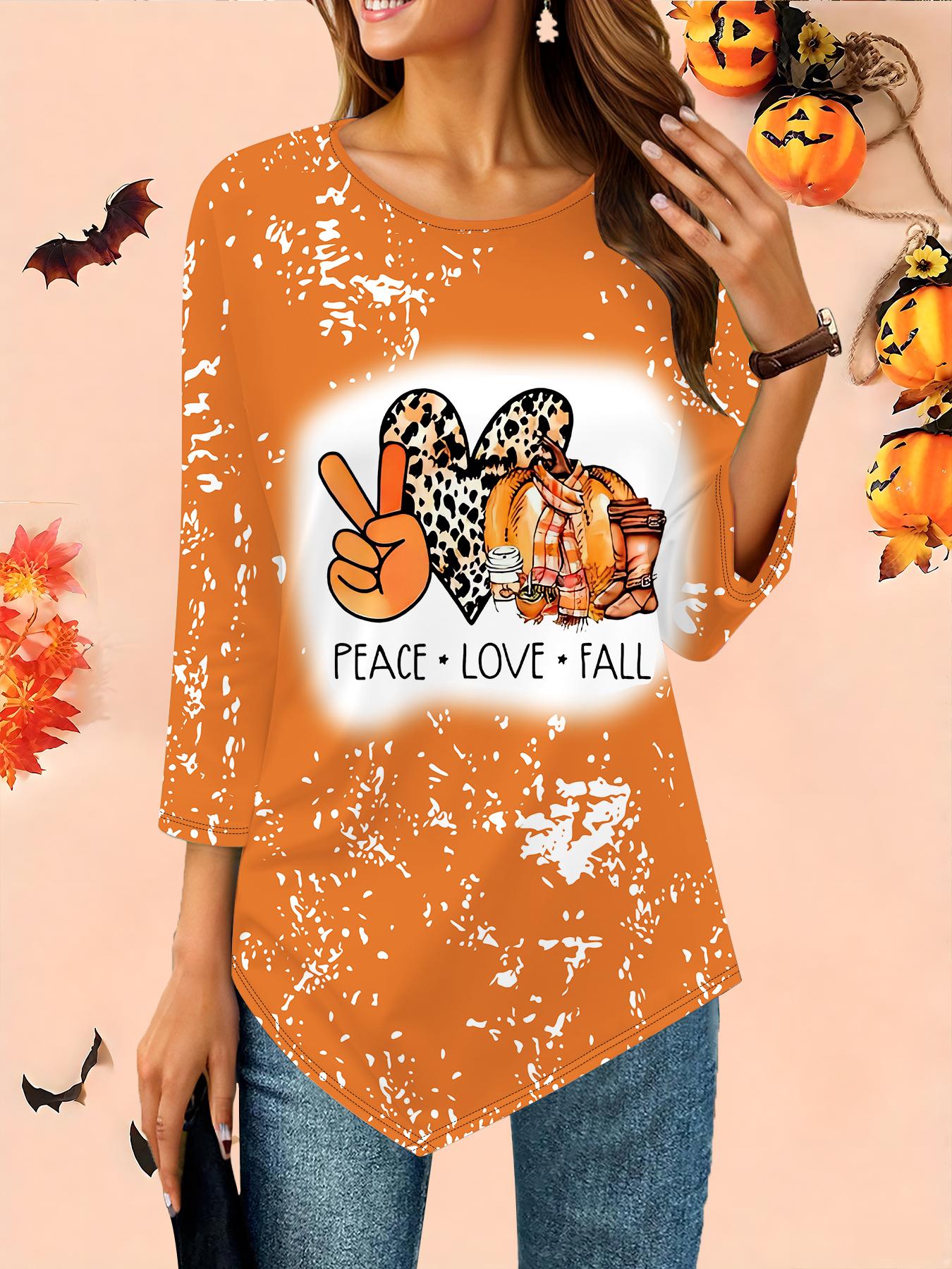 

Женская свободная футболка с круглым вырезом и рукавом три четверти, 3D-рисунок на Хэллоуин, идеальный подарок на Хэллоуин и Рождество 8XL оранжевый