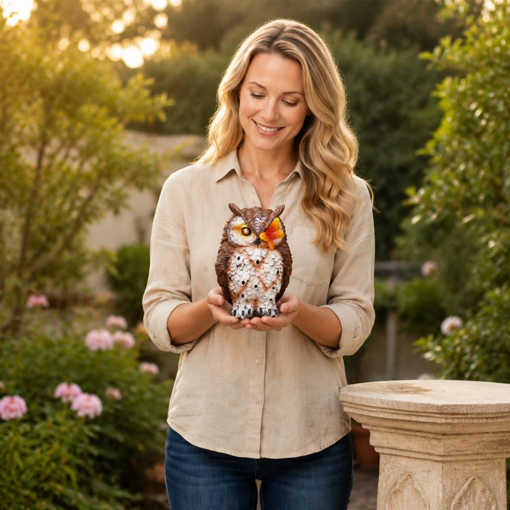 Solar Powered Owl Shaped Outdoor Garden Light Decorative Lawn Statue with LED Illumination for Yard Patio Porch Pathway and Home