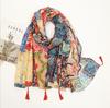 Boho Patchwork Printed Long Scarf With Tassels, 185*90cm Polyester Women Summer Sunscreen Shawl Ethnic Travel Beach Wrap Cover Up