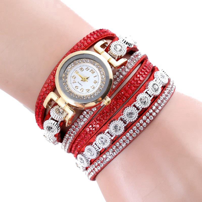 Women's Rhinestone Wrap Bracelet Watch - Casual Fashion Quartz with Leather Strap