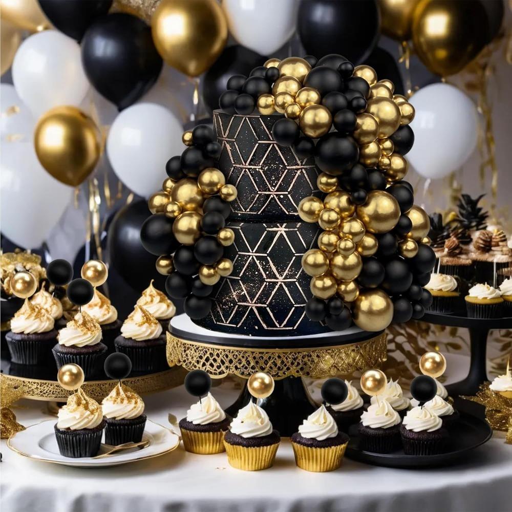 20/30Pcs Cake Balls Decoration Gilded Black Happy Birthday Foam Ball Cake Stickers Party Mother's Day Decor DIY Wedding Decor