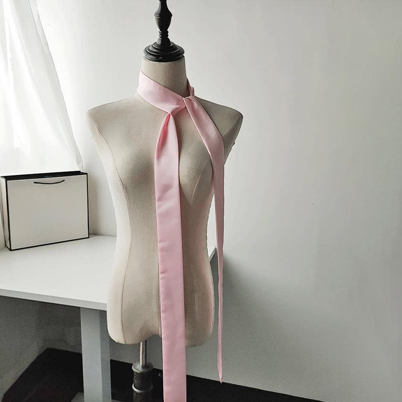 Women Long Narrow Scarf 190x4.5cm Polka Dot Satin Ribbon Headband Choker Multi Functional Accessory for Bags